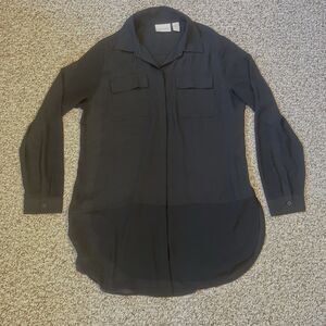 Chicos Womens Button Up Sheer Blouse Size 0 S Black Long Sleeve Capsule Office